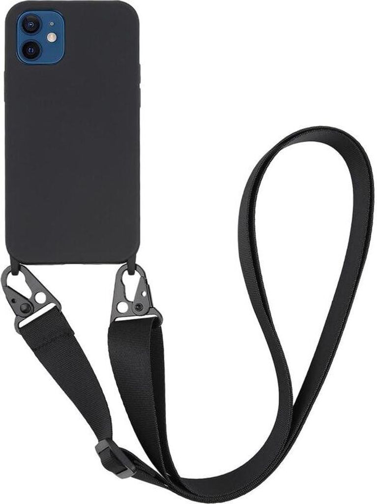 VIVanco Handyhülle Necklace Cover, Silikon Schutzhülle mit Karabinerhaken und Handykette für iPhone 12, iPhone 12 Pro (62761)