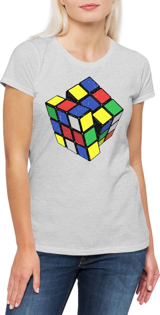 Urban Backwoods Retro Cube, Damen T-Shirt, Farbe: Hellgrau, Größe: XS