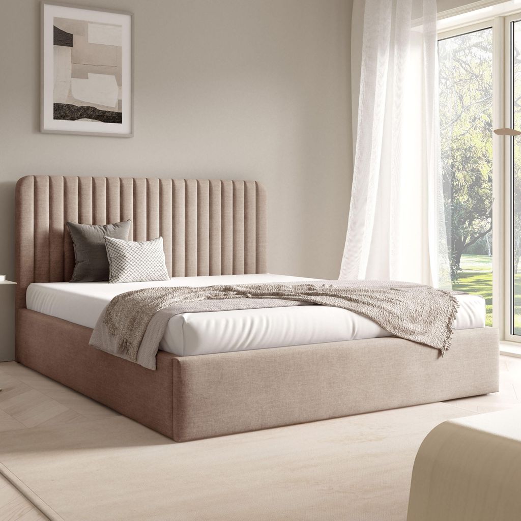 FURNISTAR Polster BEA II mit kasten 140x200|Doppel mit Stauraum und Lattenrost|Boxspring-Optik|ohne Matratze|Schlafzimmer - Dunkelbeige