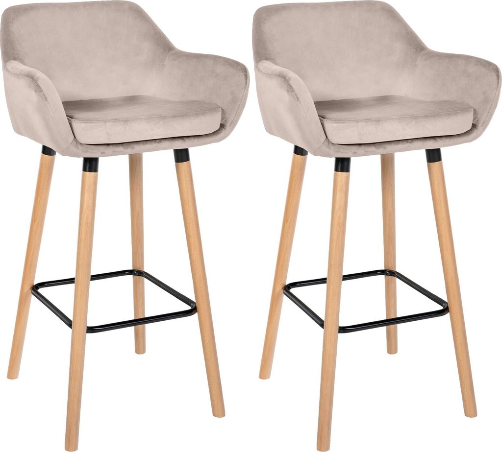 CLP 2er Set Barhocker Grant Samtbezug Gestell aus Buchenholz bis 150 kg Farbe:creme
