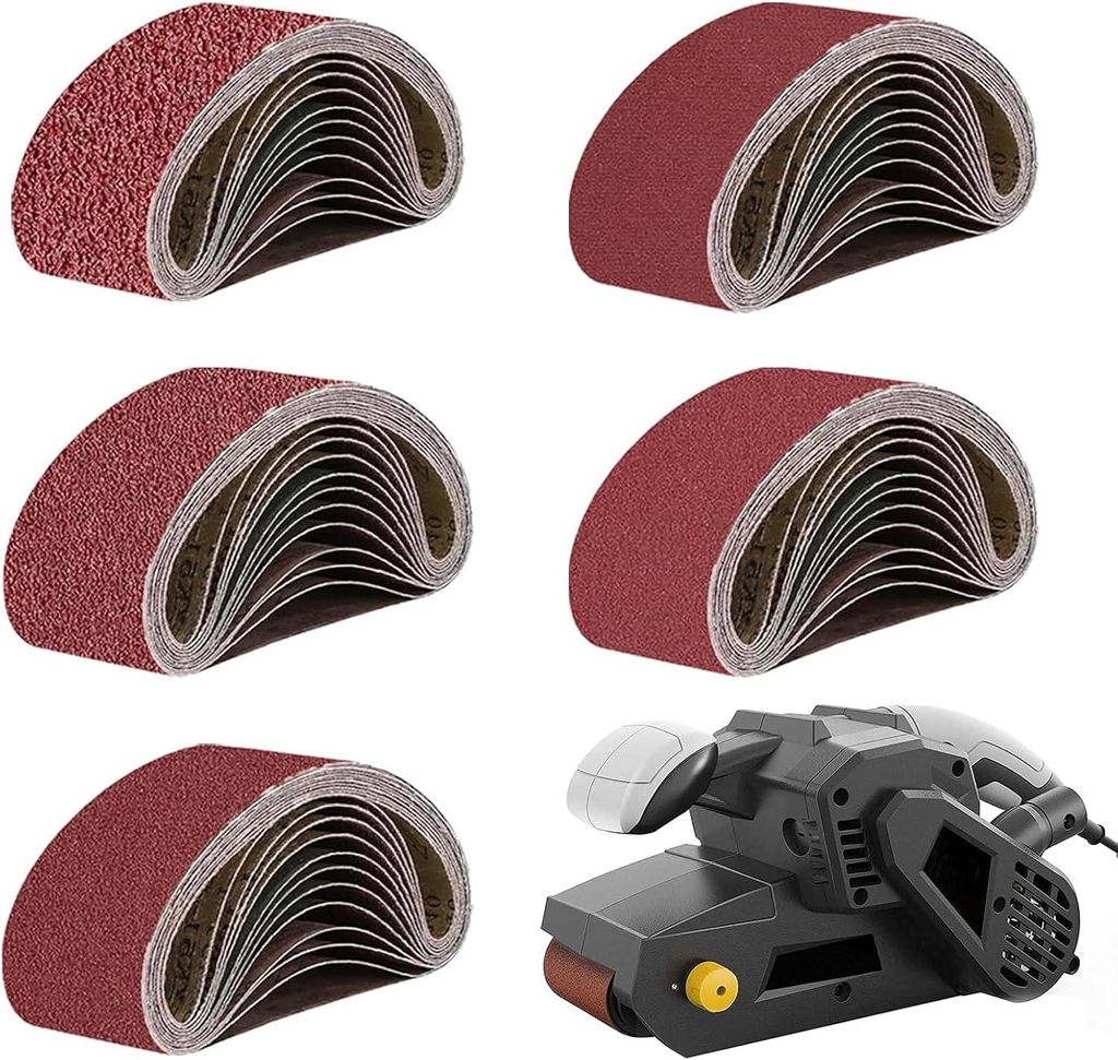 20 Schleifbänder 75 x 457 mm, Schleifpapier für Schleifmaschinen, je 4 Stück in den Körnungen 80, 120, 180, 240 und 320. Geeignet zum Schleifen...