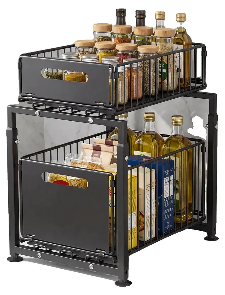 Organisateur d'armoire réglable en hauteur, double niveau noir mat