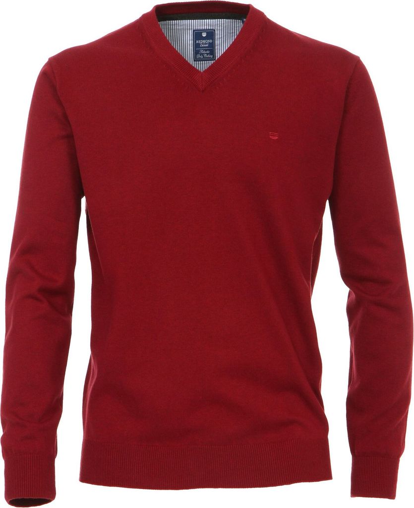 REDMOND Casual Herren Pullover Langarm V-Neck Comfort Dunkelrot 4XL