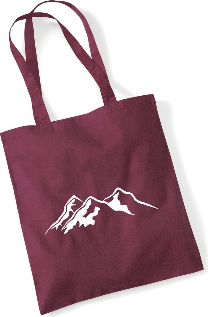 Huuraa Jutebeutel Berg Silhouette Mountain 10 Liter Burgundy Baumwolle Tasche Geschenkidee