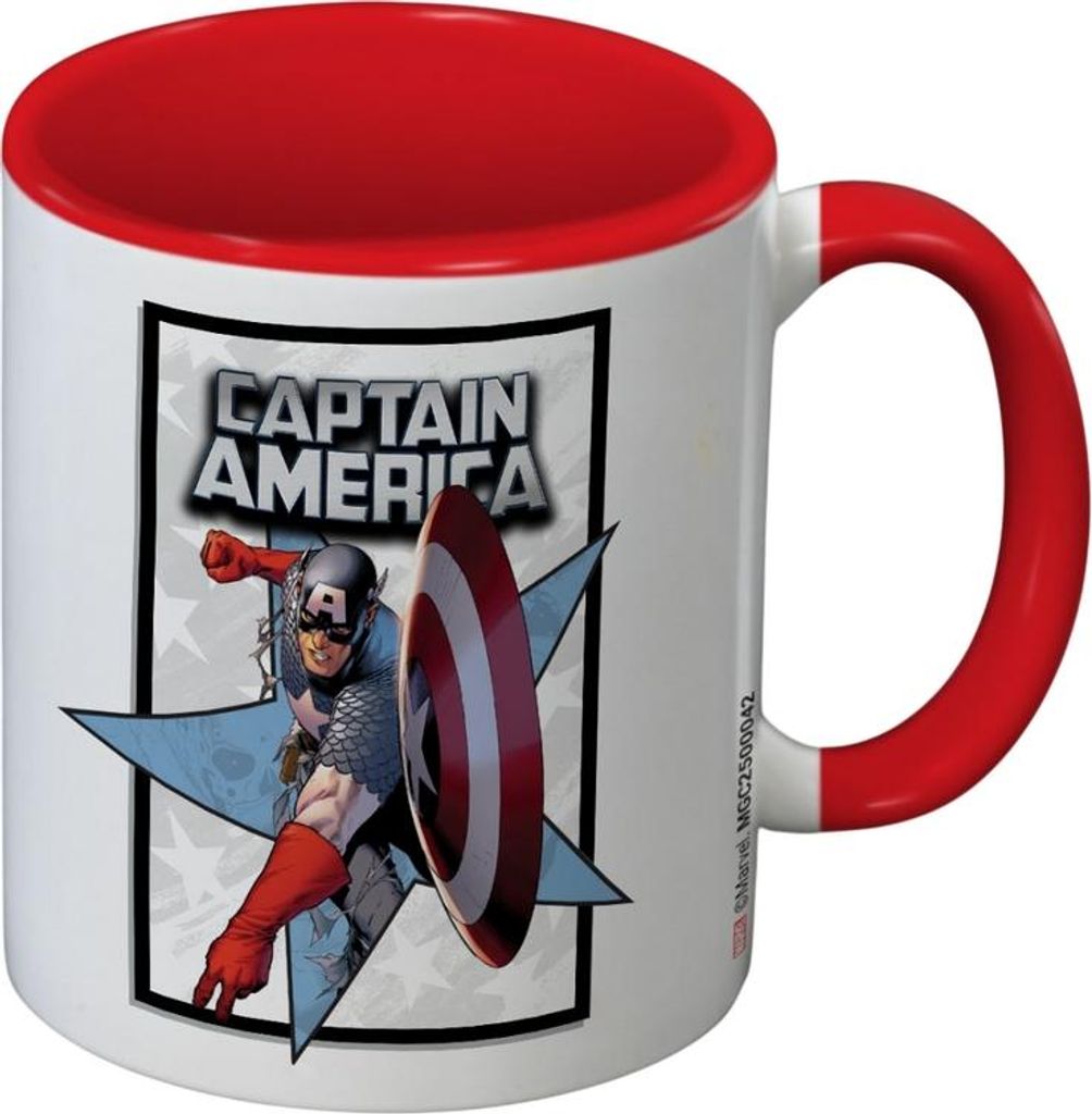 Captain America - "Super Hero" Kaffeebecher, Zweifarbige Innenseite PM12435 (12 cm x 8,7 cm x 10,5 cm) (Weiß/Rot)