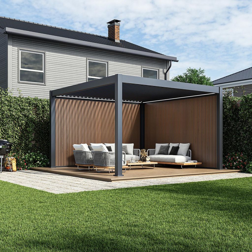 Weide WPC Sichtschutzwand Holzoptik Teak für Pergola Produktbild 