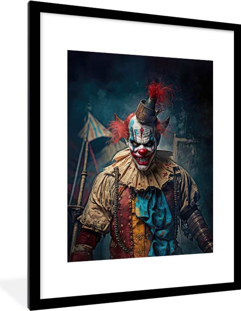 MuchoWow Gerahmtes Poster Clown - Horror - Kleidung - Porträt 60x80 cm - Poster mit Schwarzem Bilderrahmen Wandposter Rahmen Foto Bilder - Wohnz...