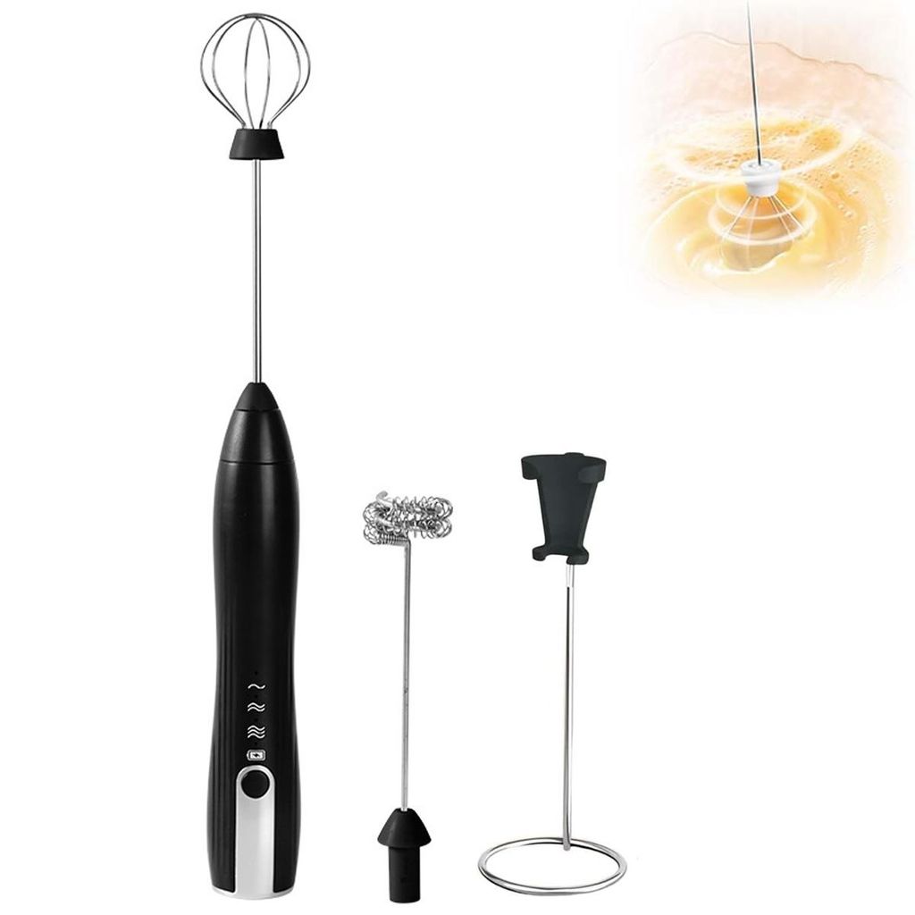 Milchaufschäumer elektrisch, tragbarer Handheld-Milchschäumer, wiederaufladbarer Milchaufschäumer mit 2 Ersatzköpfen, ideal für Kaffee & Latte