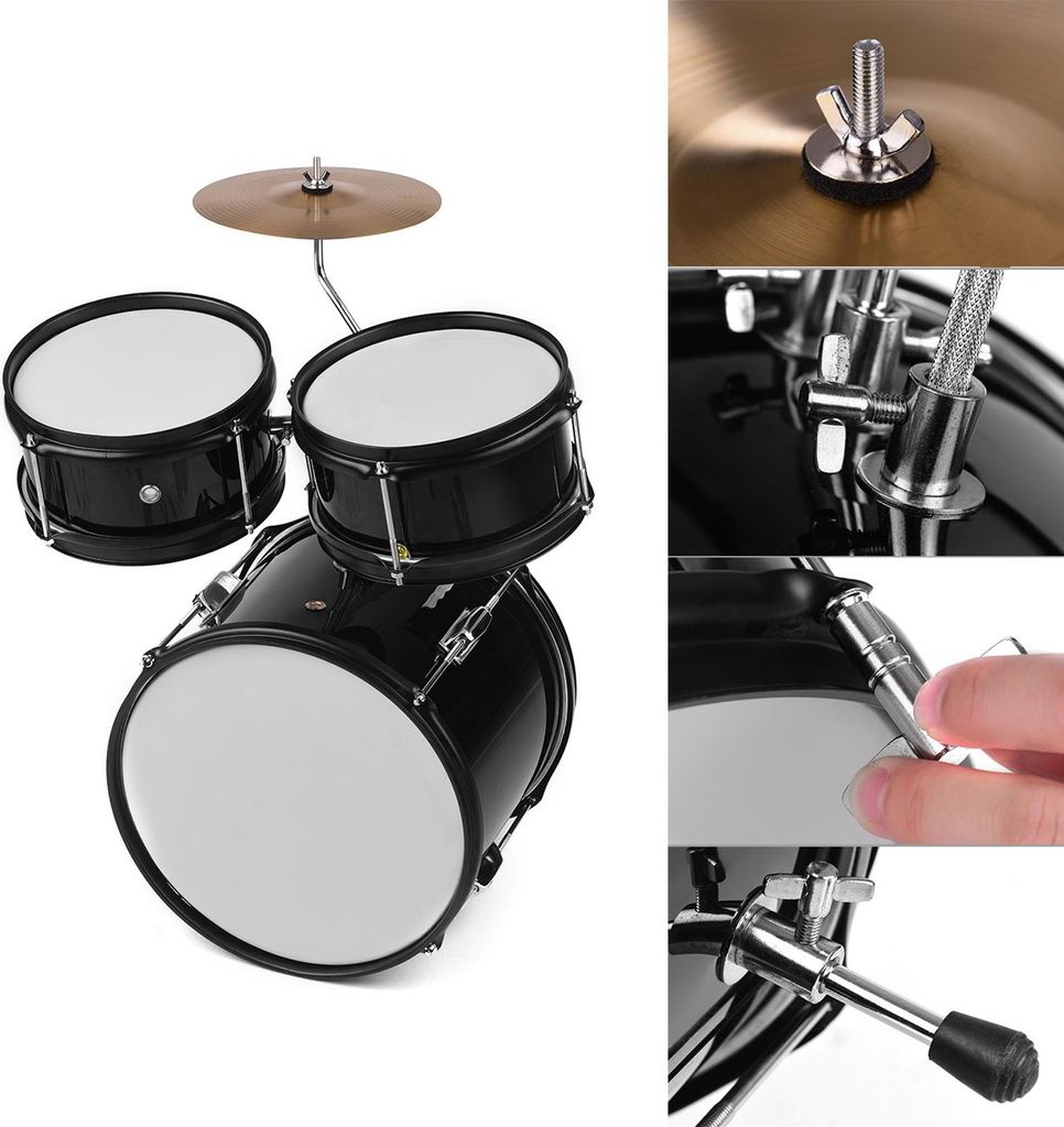 Kinder Kinder Junior Anfänger 3-teiliges Schlagzeug-Set, Schlagzeug-Set, Percussion-Musikinstrument mit Becken, Trommelstöcken, verstellbarer Hocker
