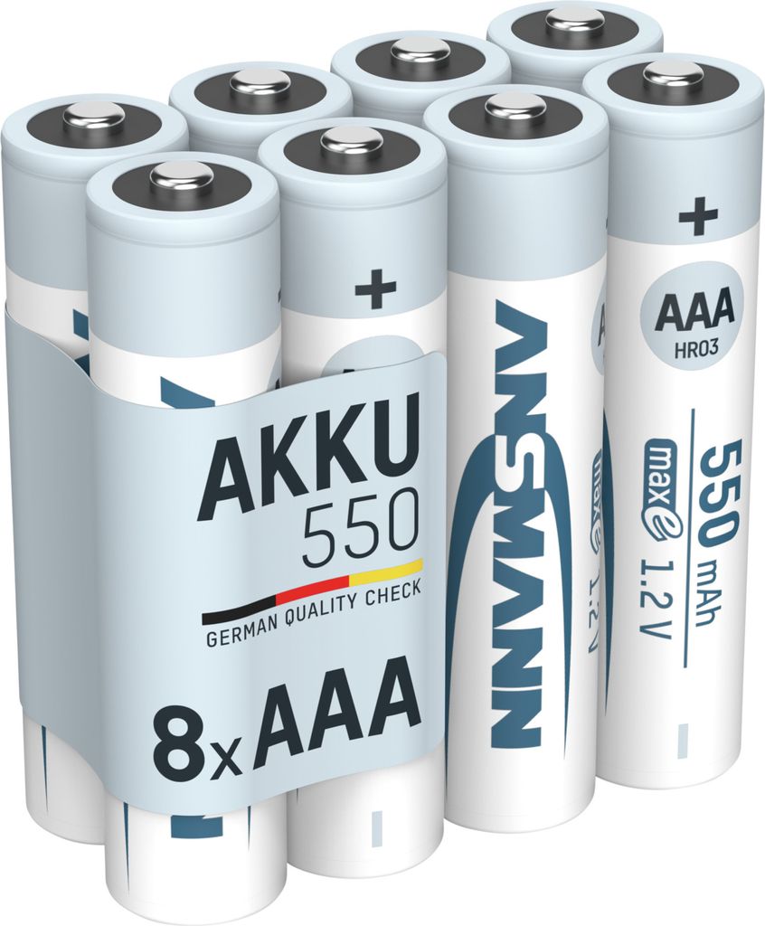 ANSMANN Akku AAA 550mAh Micro NiMH 1,2V – 1000x wiederaufladbar (8 Stück)