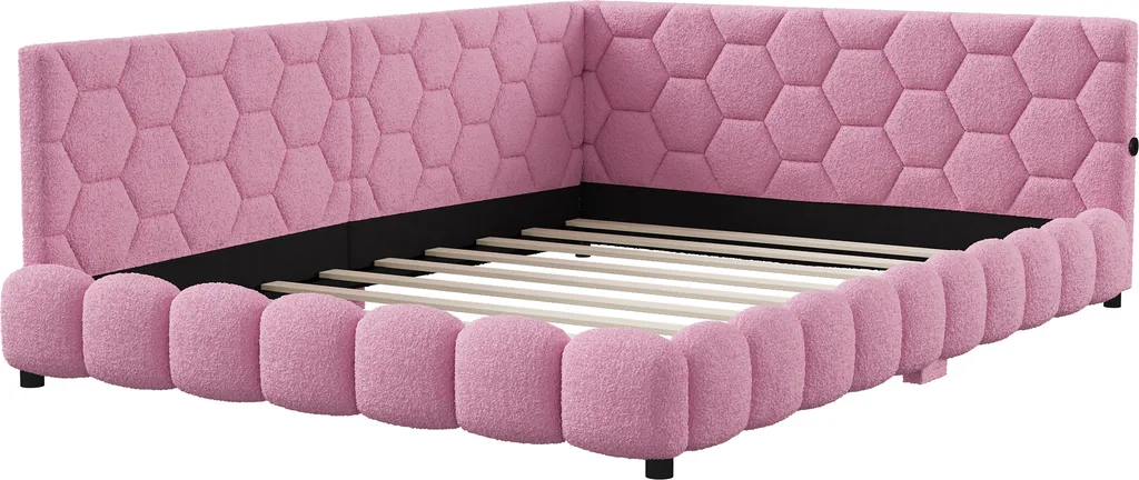 Canapé-lit 90x200 cm rose pour studio, avec prises USB C et LED décor