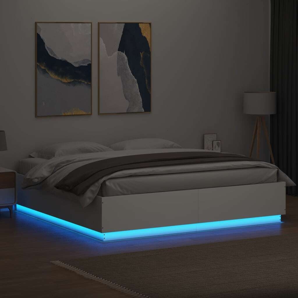 Hochwertigen Möbel Klassische Betten - Weiß Bettgestell - Doppelbett mit LED Weiß 180x200cm Holzwerkstoff NEU7085616