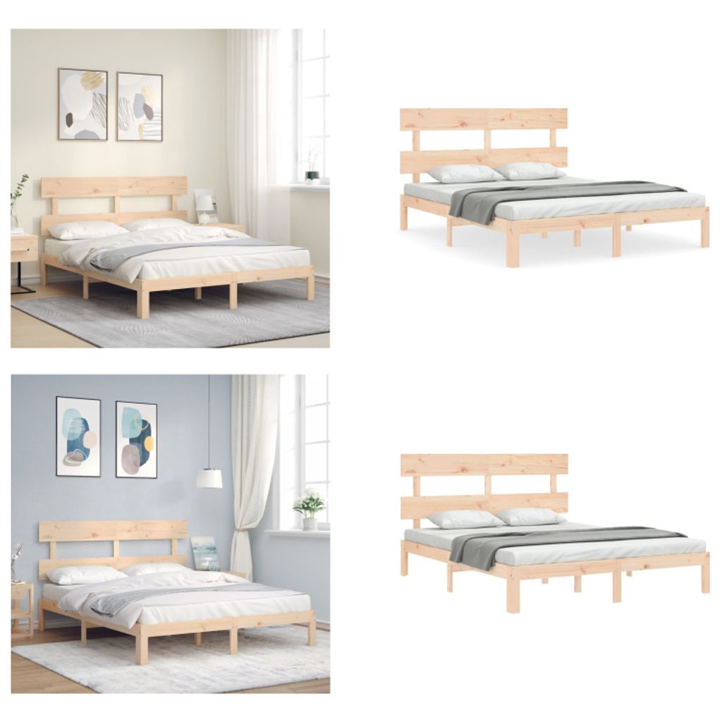 vidaXL Massivholzbett mit Kopfteil - Bettgestell - Bettgestelle - Bettrahmen - Bett
