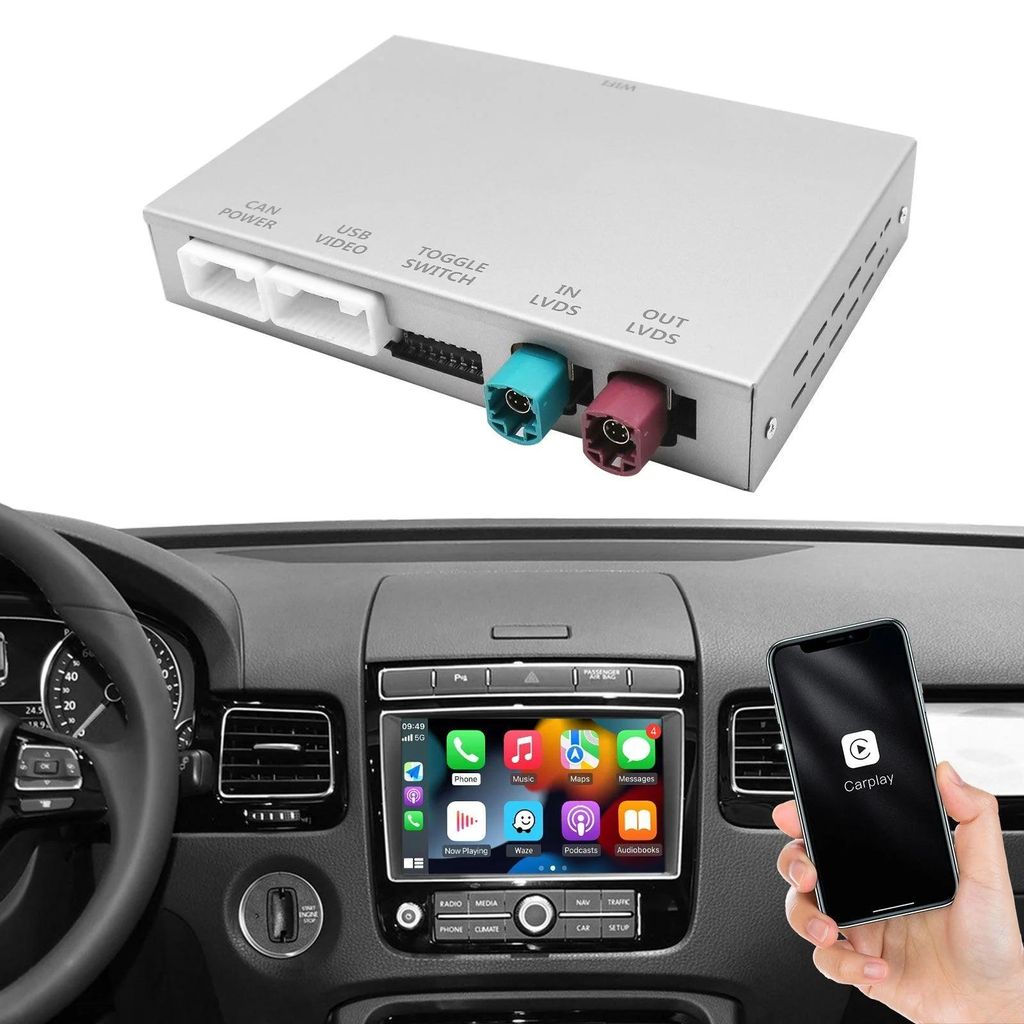 AUTOABC CarPlay Android Auto Interface VW Touareg 2010–2018 RNS850 (8" Display) – Plug & Play OEM Look, AUX/Bluetooth, Kamera-Support