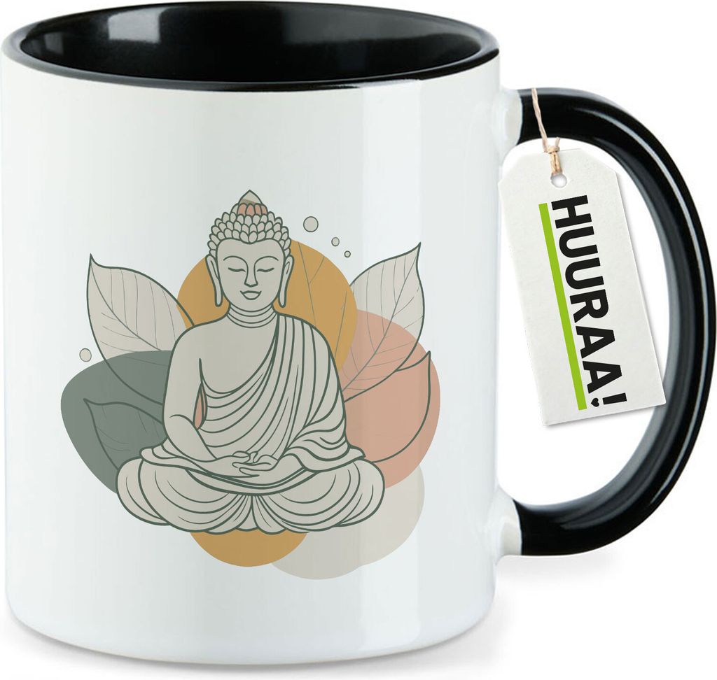 Huuraa Kaffeetasse Buddha Buddhismus 330ml Schwarz Keramik Kaffeebecher Geschenkidee