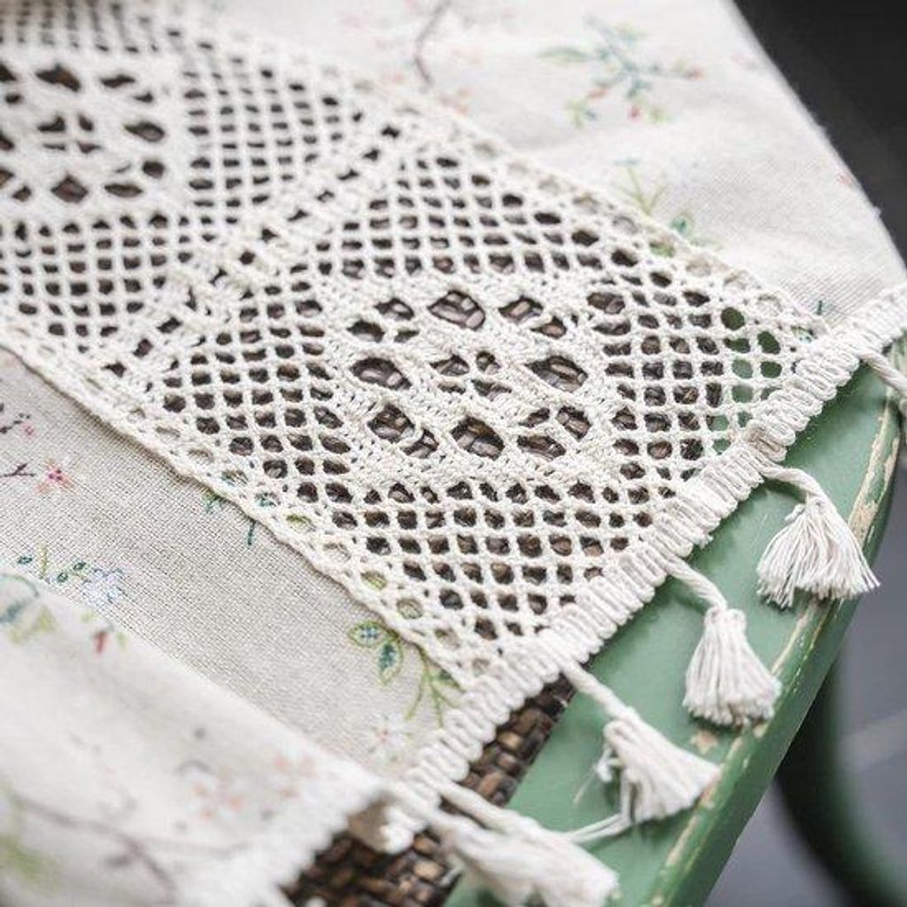 Landhuisstijl gordijnen uit katoen en linnen, beige, Kahki, bloemen, vitrage, haken, 160x150cm