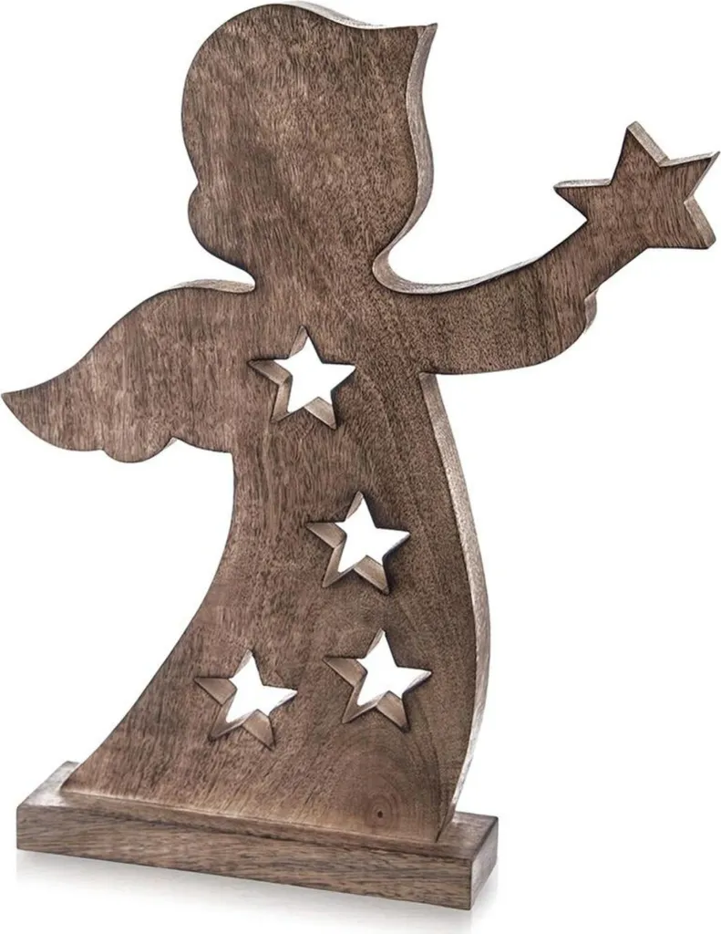 Grande Figurine Ange Orion Bois de Manguier Massif Sculpture 43 cm