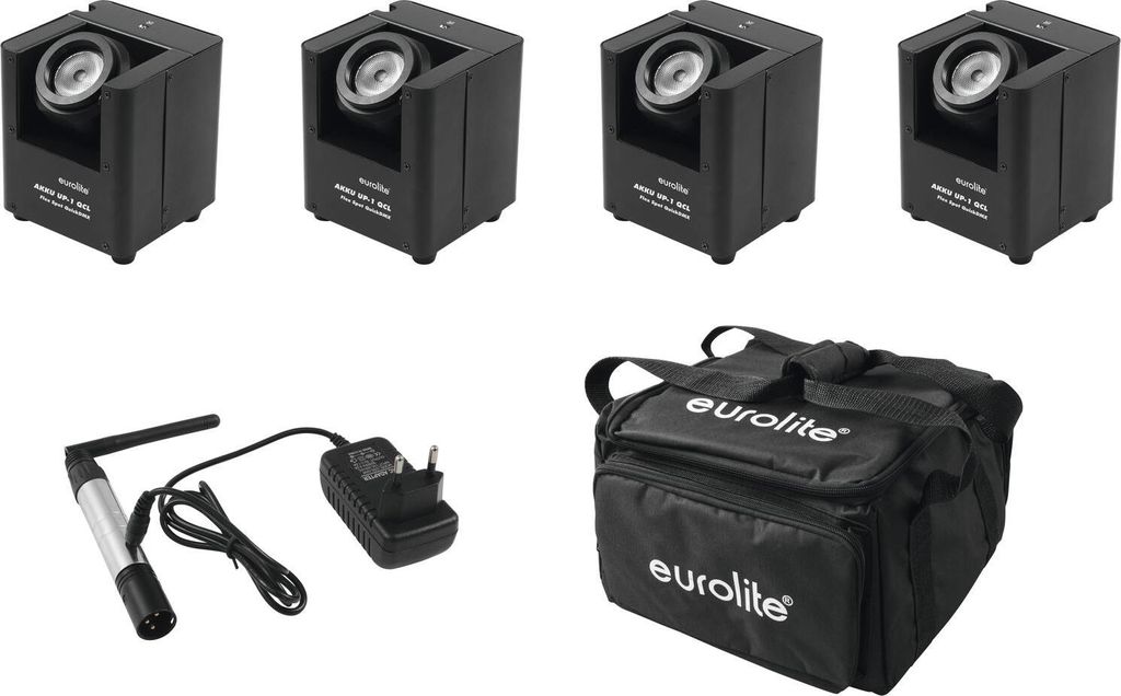 EUROLITE Set 4x AKKU UP-1 + SB-4 Soft-Bag + QuickDMX Funksender