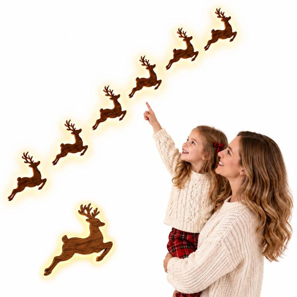 LED Weihnachtsdeko Rentier, 7-teiliges 3D Holz Rentier Produktbild 