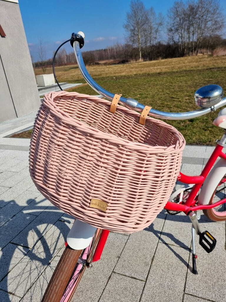 Weidenfahrradkorb, schmutziges Rosa, mit Riemen, Dumpy, groß