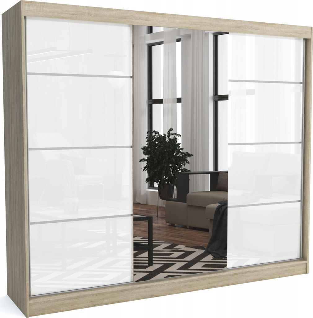 Moderner Kleiderschrank mit Schiebetüren ZANU 250 cm Hochglanzplatte(SONOMA)