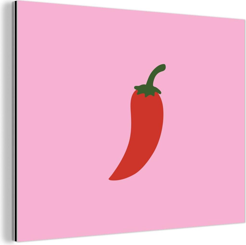 MuchoWow Wanddekoration Metall Metallbild Wandkunst 40x30 cm Paprika - Rot - Illustration MuchoWow Aluminium Gemälde - Dekoration Wohnzimmer