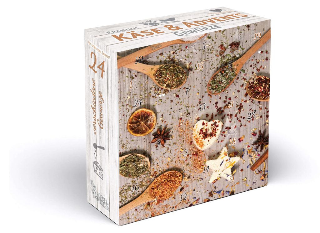 Gewürz-Adventskalender 2025 mit 24 hochwertigen Käse- & Produktbild 