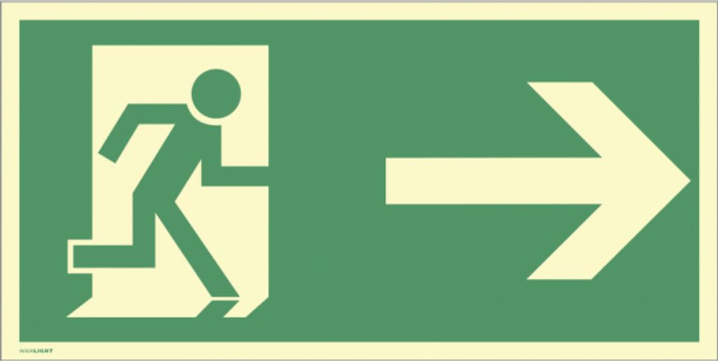 Dreifke Schild Rettungsweg rechts, Alu, langnachleuchtend, 160-mcd, 400x200 mm