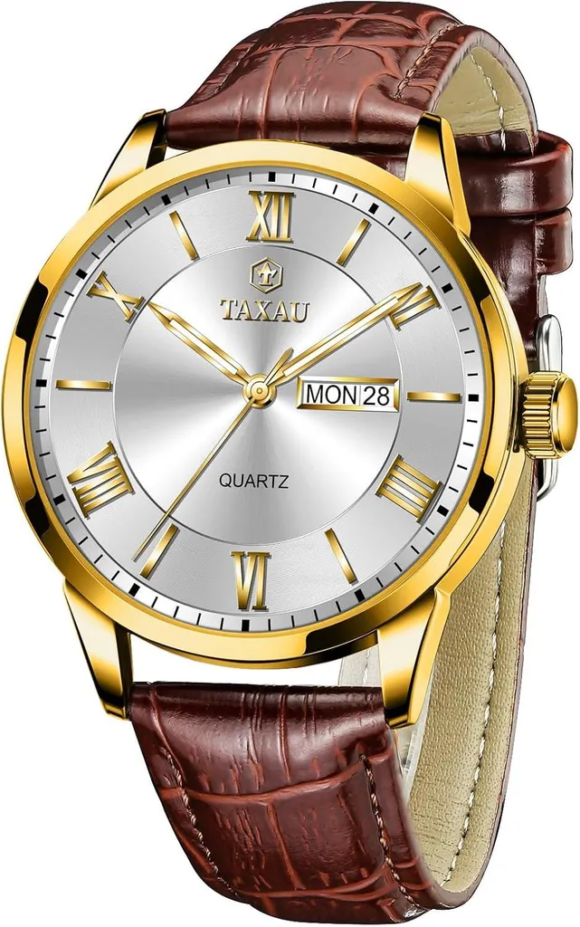 Orologio Big Face Uomo Pelle Nera | Impermeabile con Data e Giorno
