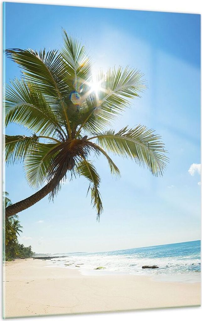 Bilder auf glas - Einteilig - Strand Palme Meer - 50x70cm - Glasbilder - Wandbilder - Bilder - zum Aufhängen bereit - Wanddekoration aus Glas - Gl...