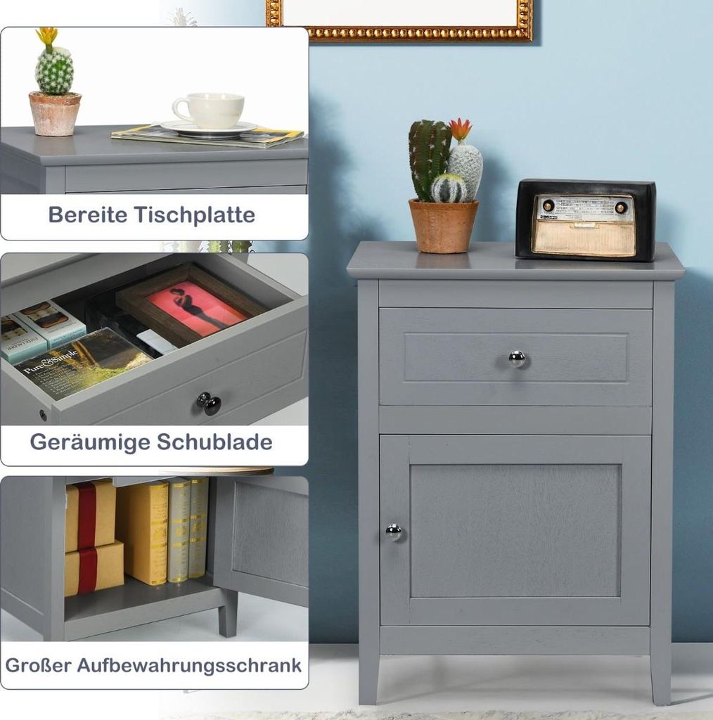 Een set van twee nachtkastjes, gemaakt van grenenhout, elk Productafbeelding 