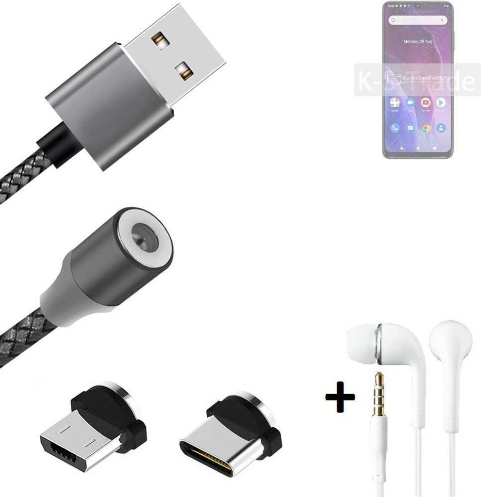 K-S-Trade Hochwertiges Magnet-Lade-kabel Sync-Kabel Daten-Kabel + Kopfhörer kompatibel mit Cubot P60 mit USB-Typ-C-Anschluss und