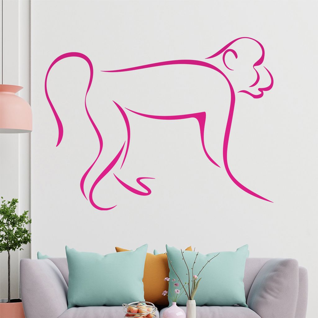 Affe Linien Wandtattoo in 6 Größen - Wandaufkleber Wall Sticker - Dekoration, Küche, Wohnzimmer, Schlafzimmer, Badezimmer