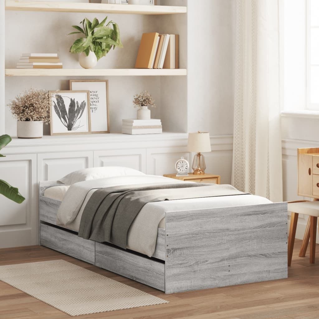 Maison Exclusive - Bettgestell mit Schubladen Grau Sonoma 90x190 cm