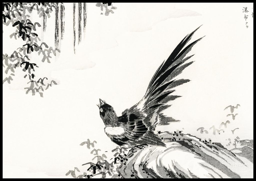 Plakat 100x70cm Magpie, Japanischer Vintage Kashu für das Wohnzimmer