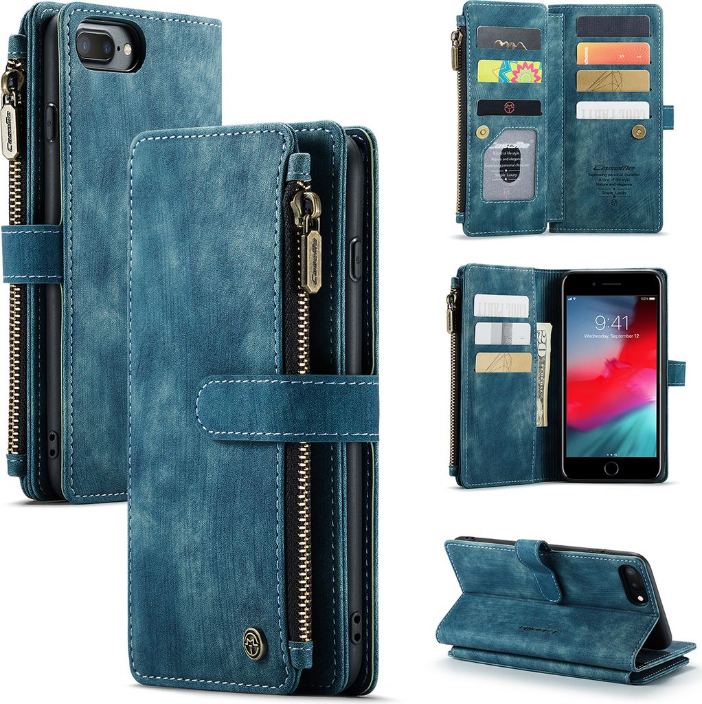 iPhone 6 / 6s / 7 / 8 Plus Handyhülle, Reißverschluss Hülle Kunstleder Klapphülle Magnetverschluss Kartenfach Standfunktion Geldbörse Schutzh...