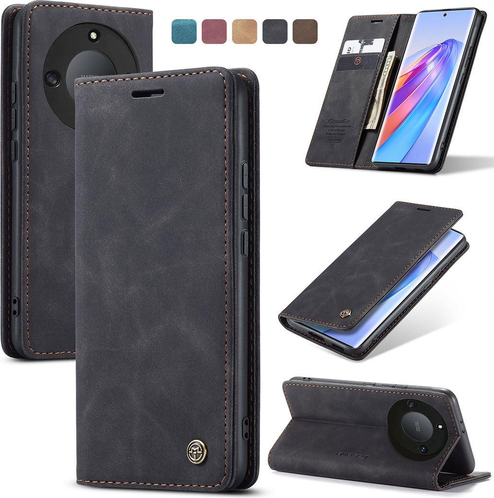 Honor X40 Hülle, Retro Kunstledertasche mit Standfunktion Schutzhülle für Honor X40 Schwarz