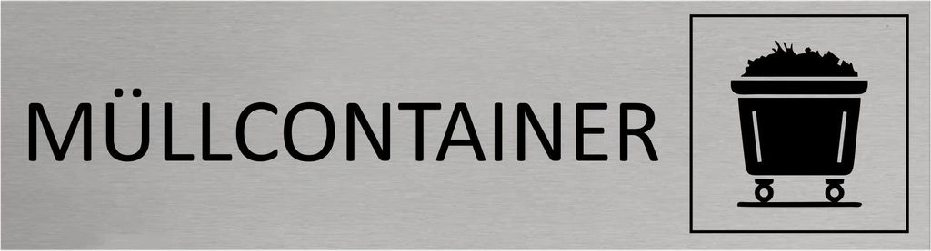 CombiCraft Aluminium Türschild Müllcontainer 165x45mm mit 3M-Tape zur Befestigung, einfache Kennzeichnung von Räumen und Bereichen