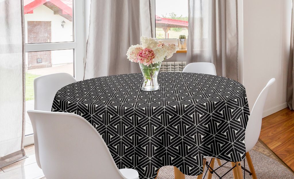 ABAKUHAUS Gitter Runde Tischdecke, Zusammenfassung Dreieck-Formen, Kreis Tischdecke Abdeckung für Esszimmer Küche Dekoration, 150 cm, Koksgraue E...
