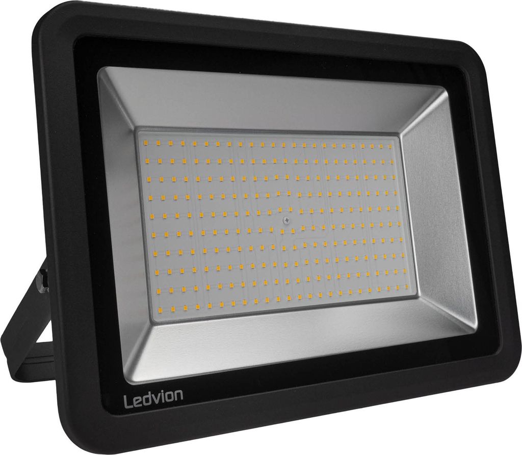 A studio shot of a black LED floodlight.