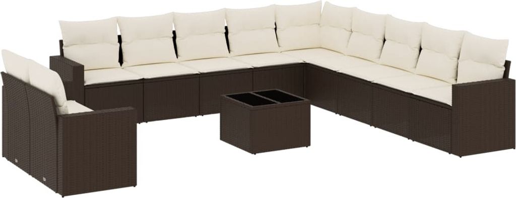 vidaXL 12-tlg. Garten-Sofagarnitur mit Kissen Braun Poly Rattan