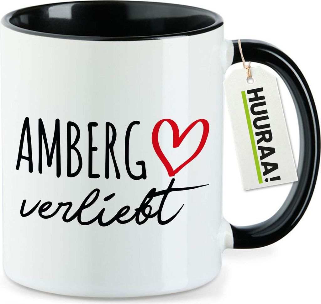 Huuraa Kaffeetasse Amberg verliebt 330ml Schwarz Keramik Kaffeebecher Geschenkidee