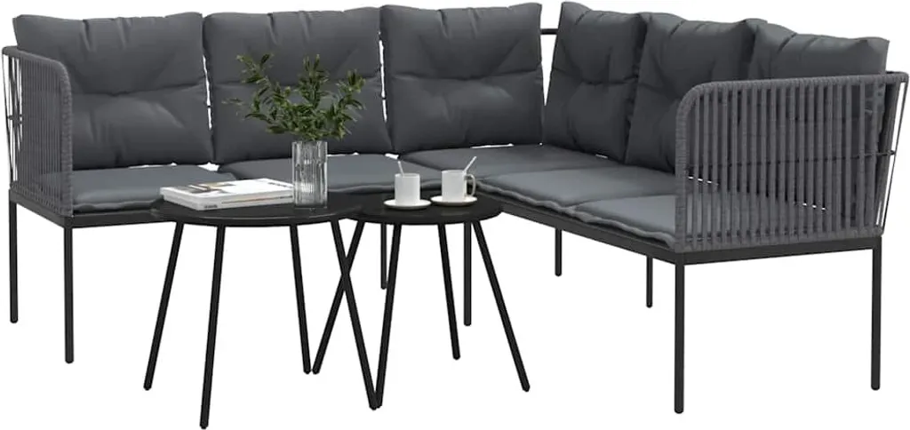 vidaXL Ensemble de canapés de jardin noir en acier et textilène 4 pcs