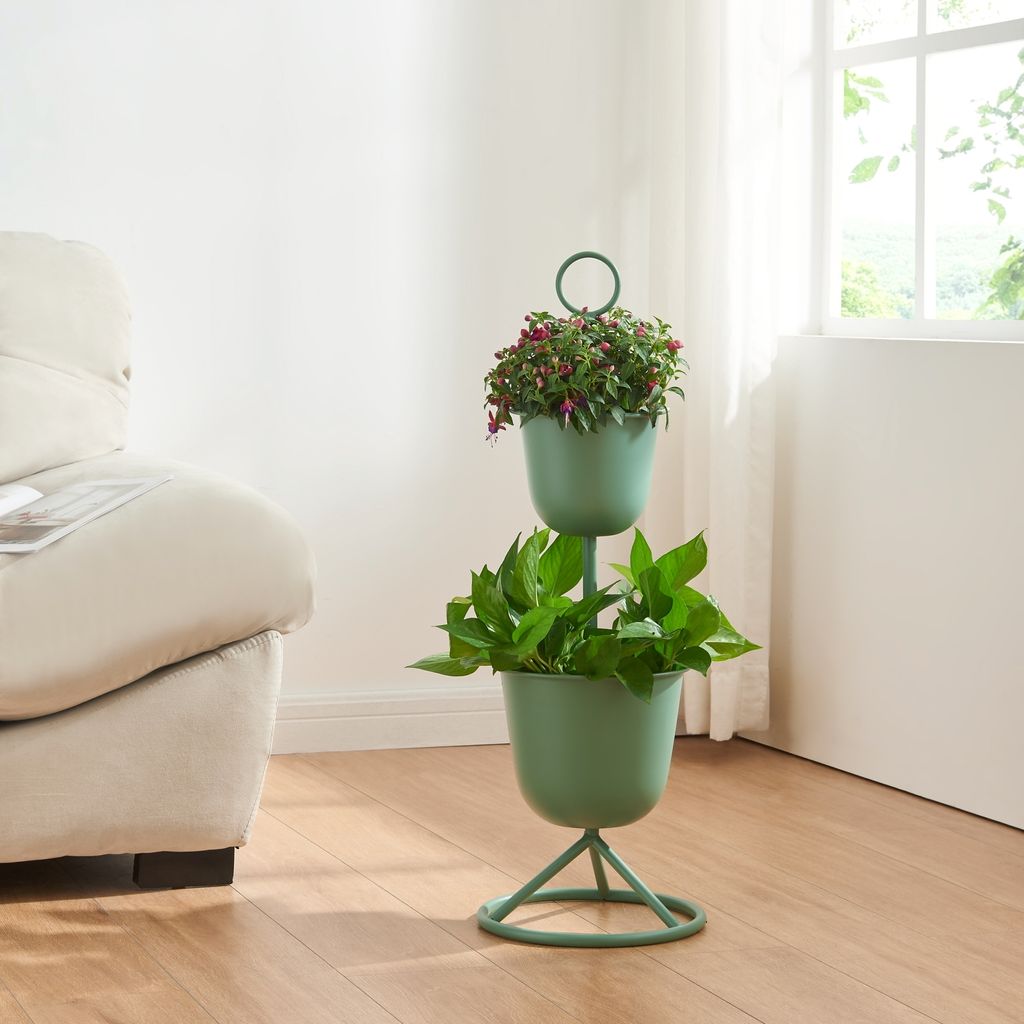 Blumenständer 'Alphen' 2 Töpfe 76,5x26cm Metall Grün