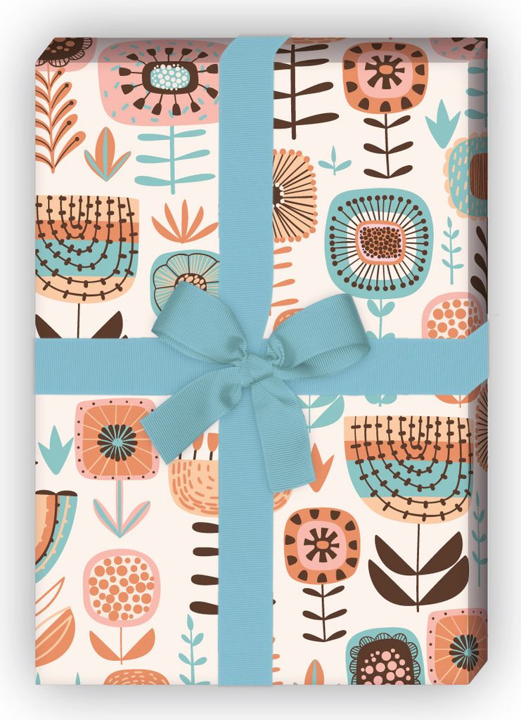 Folklore Blumen Geschenkpapier mit Retro Blumen, beige - G11878, 32 x 48cm