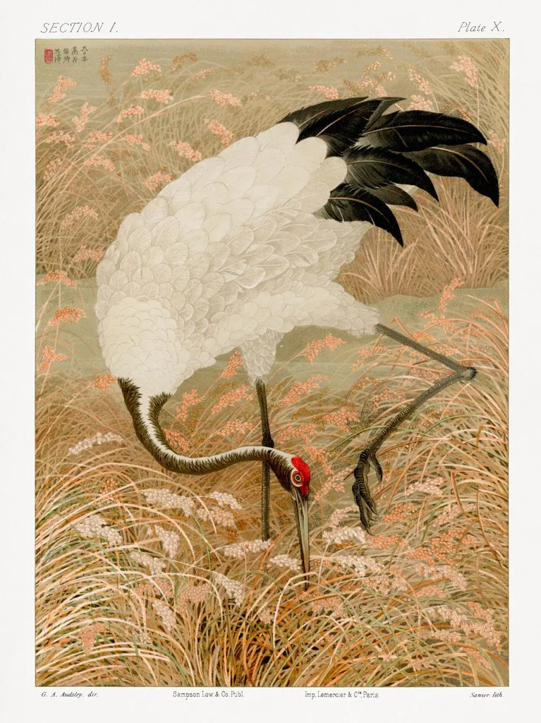 Poster 75x100 cm Gru in stile giapponese, G.A. Audsley per il salotto