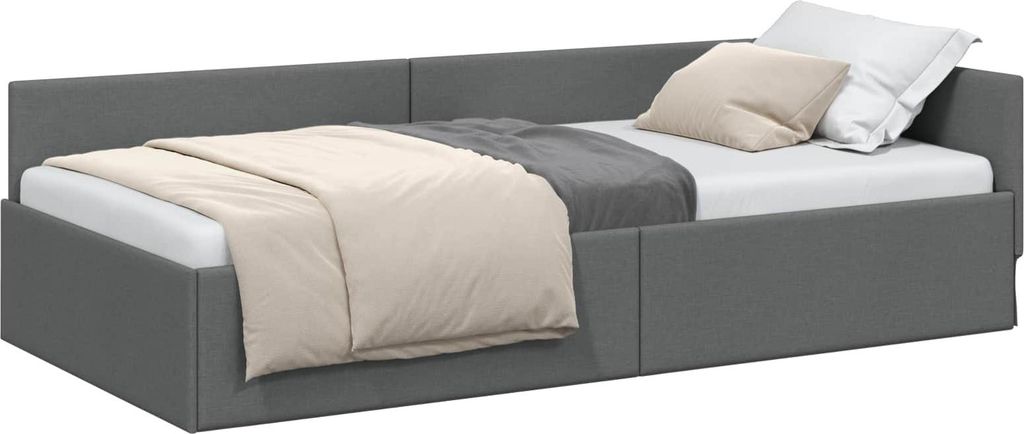 vidaXL Eckbettgestell mit Kopfteil Dunkelgrau 90 cm x 190 cm Stoff