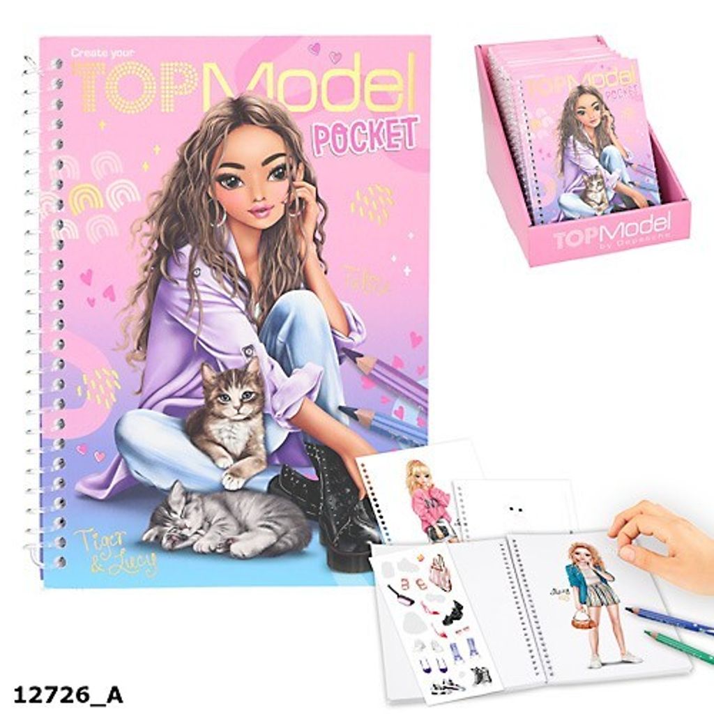Depesche 12726 TOPModel - Pocket Malbuch in praktischer Größe mit 120 Seiten zum Designen von Outfits, Malheft mit Stickerbogen und Spiralbindung