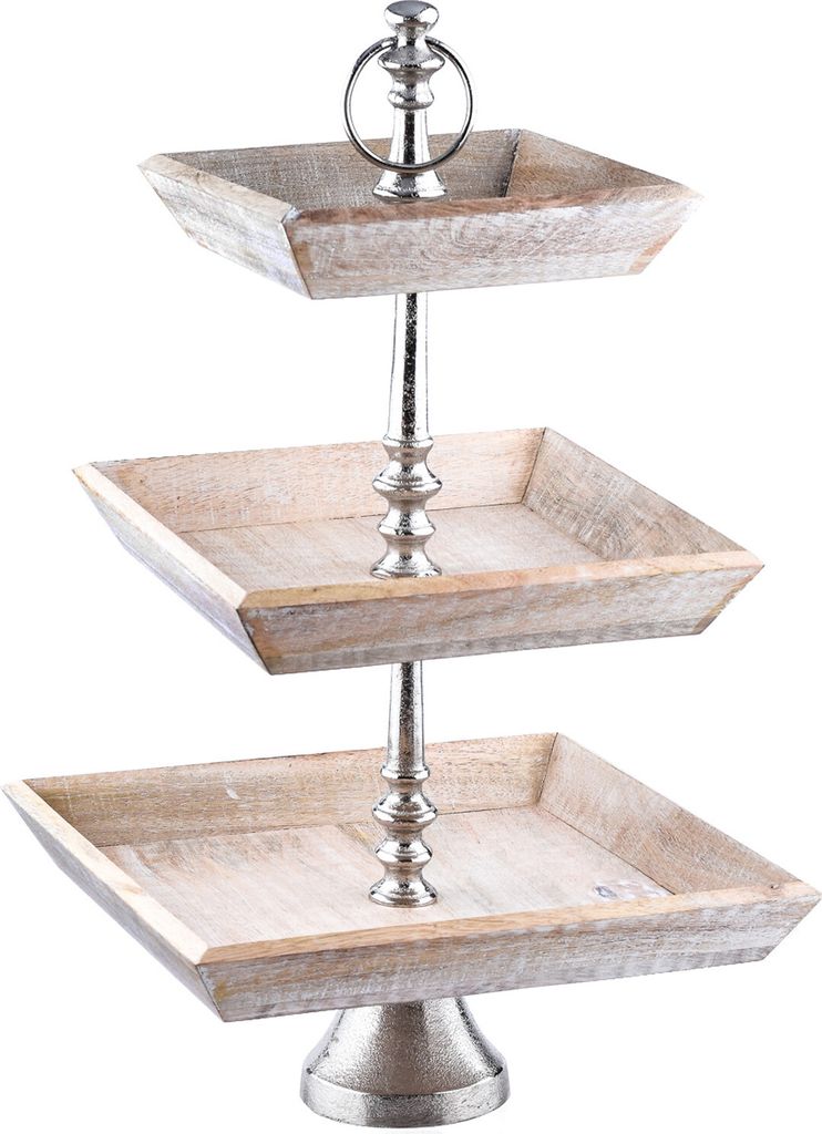 Marrakesch 3 Etagen Etagere aus Holz Ansgar eckig 54cm Groß | Vintage Cupcake Ständer als Tischdeko