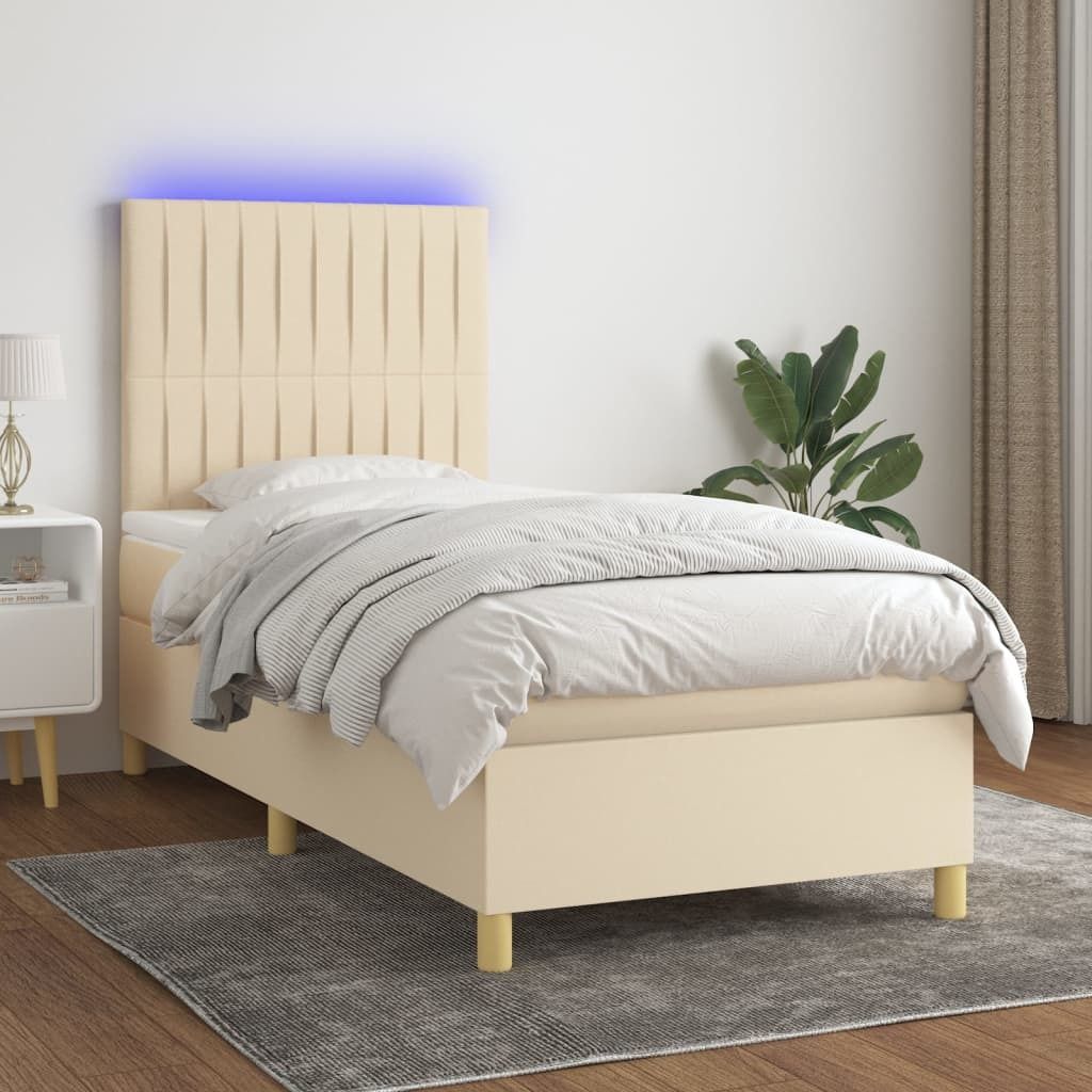 Maison Exclusive - Boxspringbett mit Matratze & LED Creme 90x200 cm Stoff